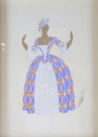 Erte "Delphine" Gouache Drawing on Paper