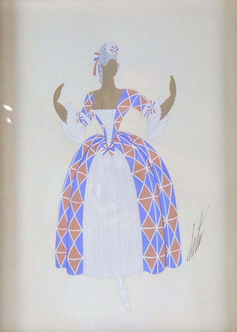 Erte "Delphine" Gouache Drawing on Paper: Erte (Romain de Tirtoff, Russian/French, 1892–1990) Delphine An original gouache drawing on paper by Erté, titled Delphine. Hand-signed in the lower right corner, the work measures appr