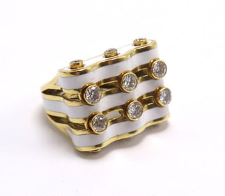 David Webb 18Kt "Wave" Diamond and Enamel Ladies Ring