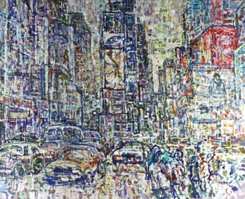 Kyu-Nam Han "Times Square in Blue" Oil Painting on Canvas