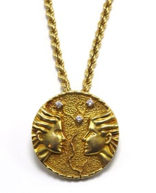 La Triomphe "Gemini" 14Kt & Diamond Pendant with Necklace