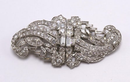 Art Deco Platinum Diamond Brooch/Clips