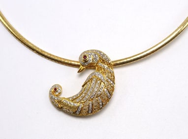 Vintage 18Kt Ruby & Diamond "Duck" Pendant with Necklace