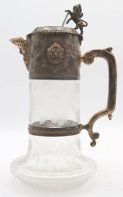 Victorian John Wilmin Figg London Silver & Etched Glass Claret Jug