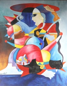 Danuta Erman Large Cubist Impressionism Oil Painting on Canvas