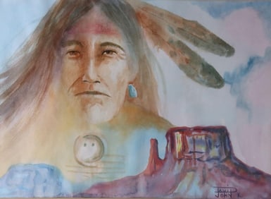 David K. John (Native American, b. 1963) Watercolor Painting on Paper