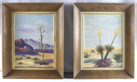 2 Pc. Barbara Wells Desert Landscape Oil Paintings on Board