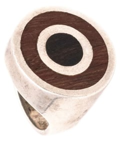 Modernist Puig Doria Geometric Rosewood, Ebony & Sterling Silver Ring