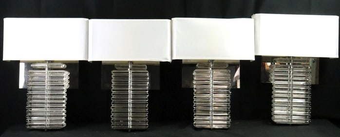 Four Mid-Century Style Stacked Lucite & Metal Wall Sconces