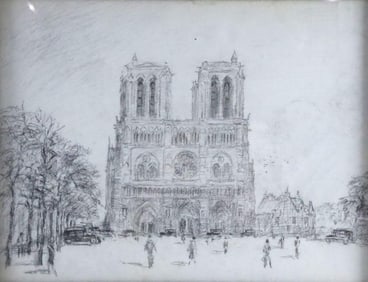20th C. Unsigned Sketch of Notre Dame