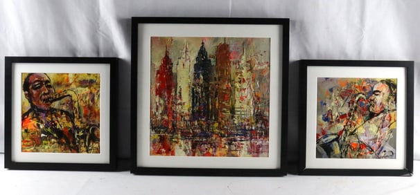 3 Pc. Signed Acrylic Painting on Canvas Jazz Set