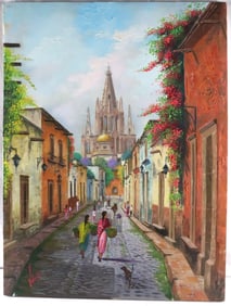Signed Oil Painting 'San Miguel de Allende' on Canvas