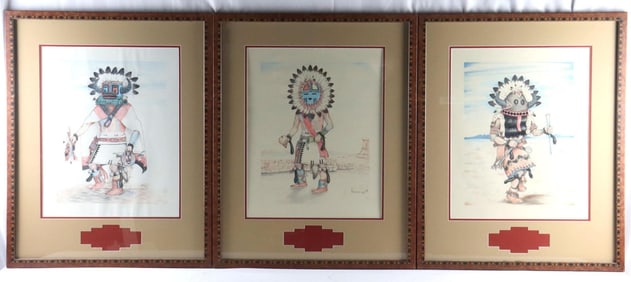 3 Pc. Robert YellowHair Kachina Figures in Pencil on Paper