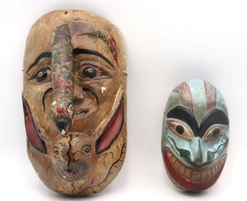 Pair of Vintage Hand-Painted Masks