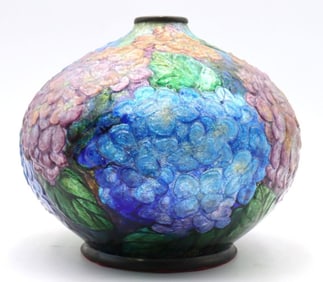 Camille Faure` Enamel Ball 'Hydrangea' Vase