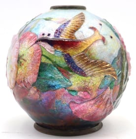 Camille Faure` Enamel Ball 'Hummingbird' Vase