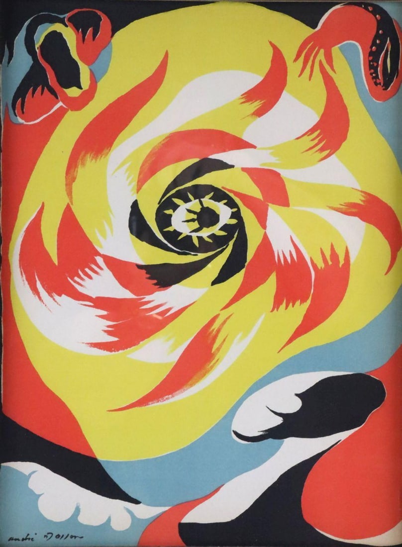 Andre Masson "The Sun" Color Lithograph: André Masson (French, 1896–1987) The Sun Color Lithograph A vivid color lithograph by André Masson, titled The Sun. Signed at the lower left. Measuring 13 3/4 x 10 1/4 in. (shee