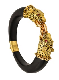 Vintage Gay Freres 18Kt, Wooden and Enamel Bracelet