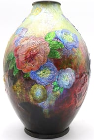 Camille Faure for Limoges Polychrome Enamel Vase