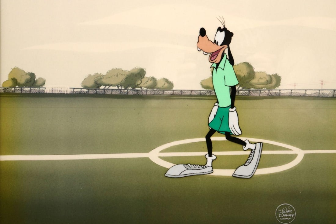 Walt Disney Sport Goofy "Soccermania" Original Production Cel: WALT DISNEY STUDIOS Sport Goofy in Soccermania Original Production Animation Cel Walt Disney Studios, 1987 Hand-painted production animation cel on acetate from the 1987 television special Spo
