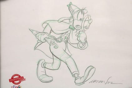 Walt Disney Disneyana 2002 Signed "Goofy Sleuth" Drawing