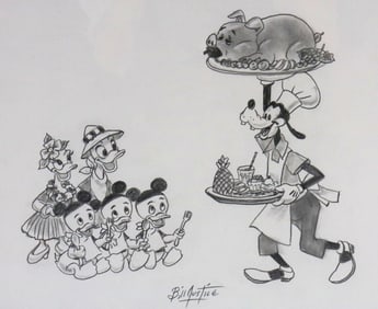 Bill Justice Hand-Drawn "Chef Goofy" Etching on Paper