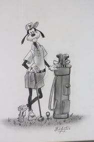 Bill Justice "Golfing Goofy" Pencil Drawing on Paper