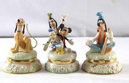 3 Pc. Lenox Disney Porcelain Figurine Trinket Box Set