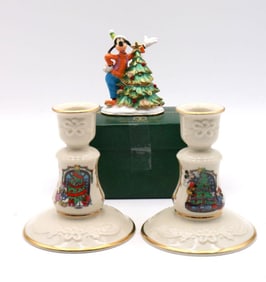Lenox Disney Porcelain Christmas Candle Holders and Trinket Box