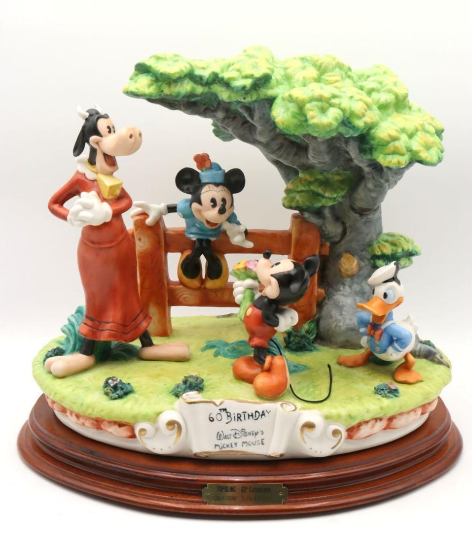 Capodimonte "Mickey Mouse 60th Birthday" Topolino Ceramic Pictorial Scene: Capodimonte for Laurenz “60 Years of Magic” Ceramic Pictorial Scene by Enzo Arzenton Beautiful hand-crafted porcelain sculpture by renowned artist Enzo Arzenton, created for Capodimont