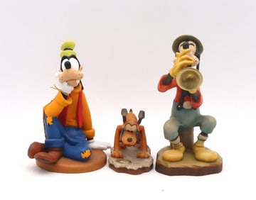Lot of 3 Wood-Carved Goofy & Pluto Figurines