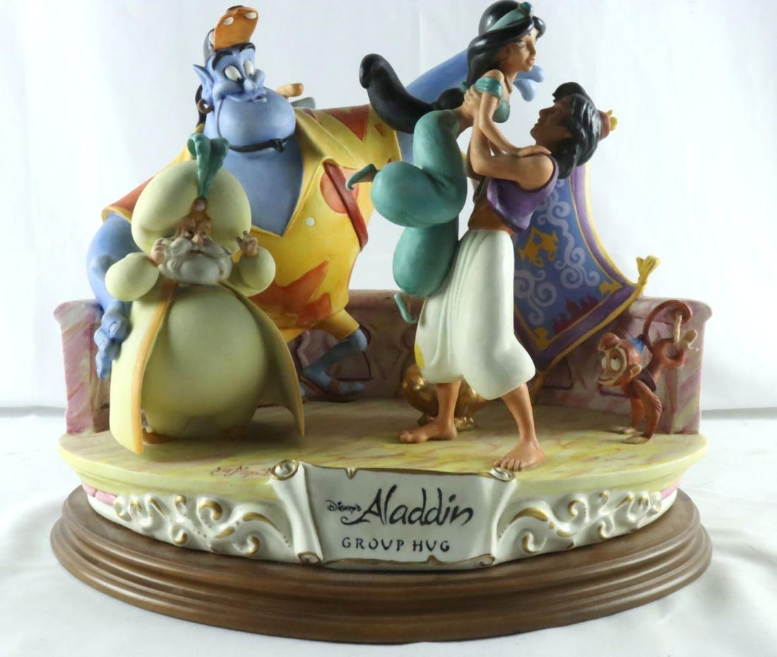 Capodimonte for Disney Aladdin "Group Hug" Porcelain Pictorial Scene: Capodimonte for Disney Aladdin “Group Hug” Porcelain Pictorial Scene Description: An elaborate Capodimonte for Disney porcelain group titled “Aladdin – Group Hug