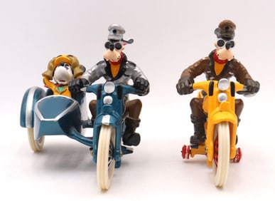 Pair of Disney Pride Lines Cast Iron Toy Motorcycle Goofy Figurines