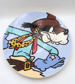 Brenda White Clay "Cowboy Goofy" Large Decorative Bowl