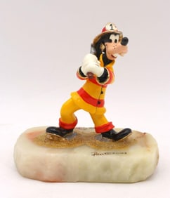 Ron Lee "Firefighter Goofy" Mixed Media Ceramic Sculpture