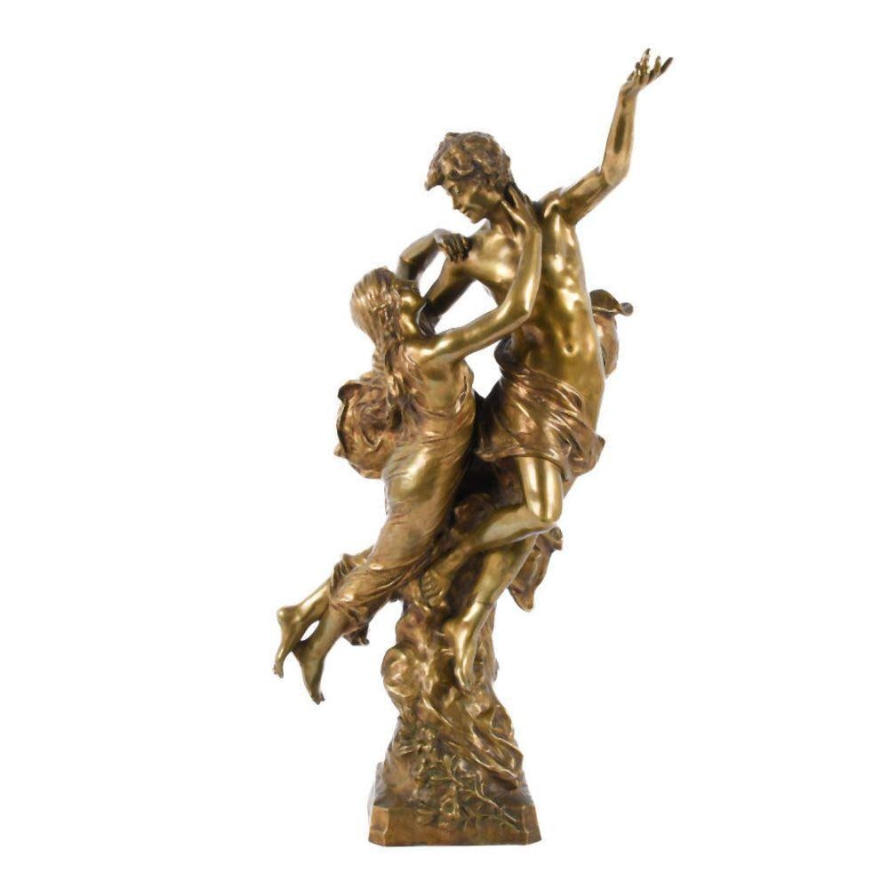 Eugene Marioton (French 1857-1933) "Lovers" Bronze Sculpture: Eugène Marioton (French, 1857–1933) Lovers Late 19th to Early 20th Century Patinated Bronze, Signed on Base Approx. 31 in. (78.7 cm) high × 15 in. (38 cm) wide; Weight: approx. 53.6 lbs