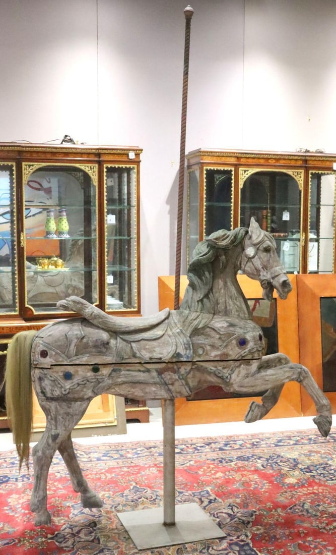 Attr. Charles Looff Carved Wooden & Jewelled Carousel Horse (1 of 11)