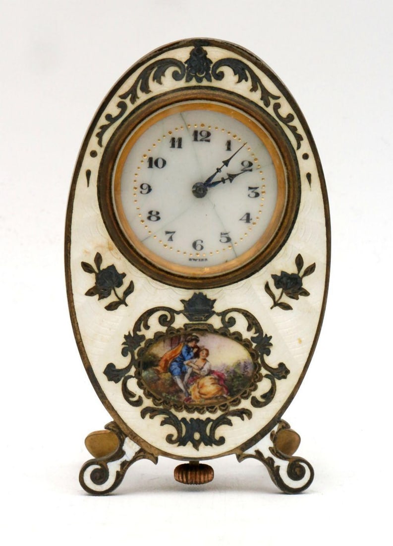 19th C. Austrian Enamel & Bronze Desk Clock (1 of 4)