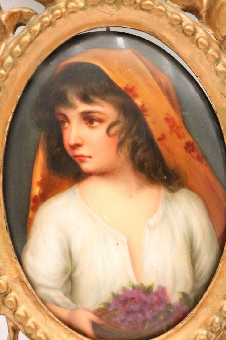 19th C. German Hand Painted Porcelain Oval Plaque (1 of 5)