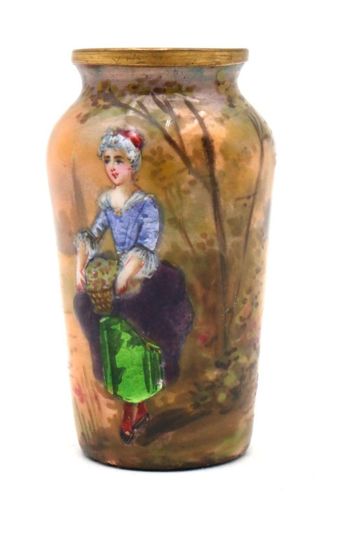 French Hand-Painted Enamel & Copper Bud Vase (1 of 5)