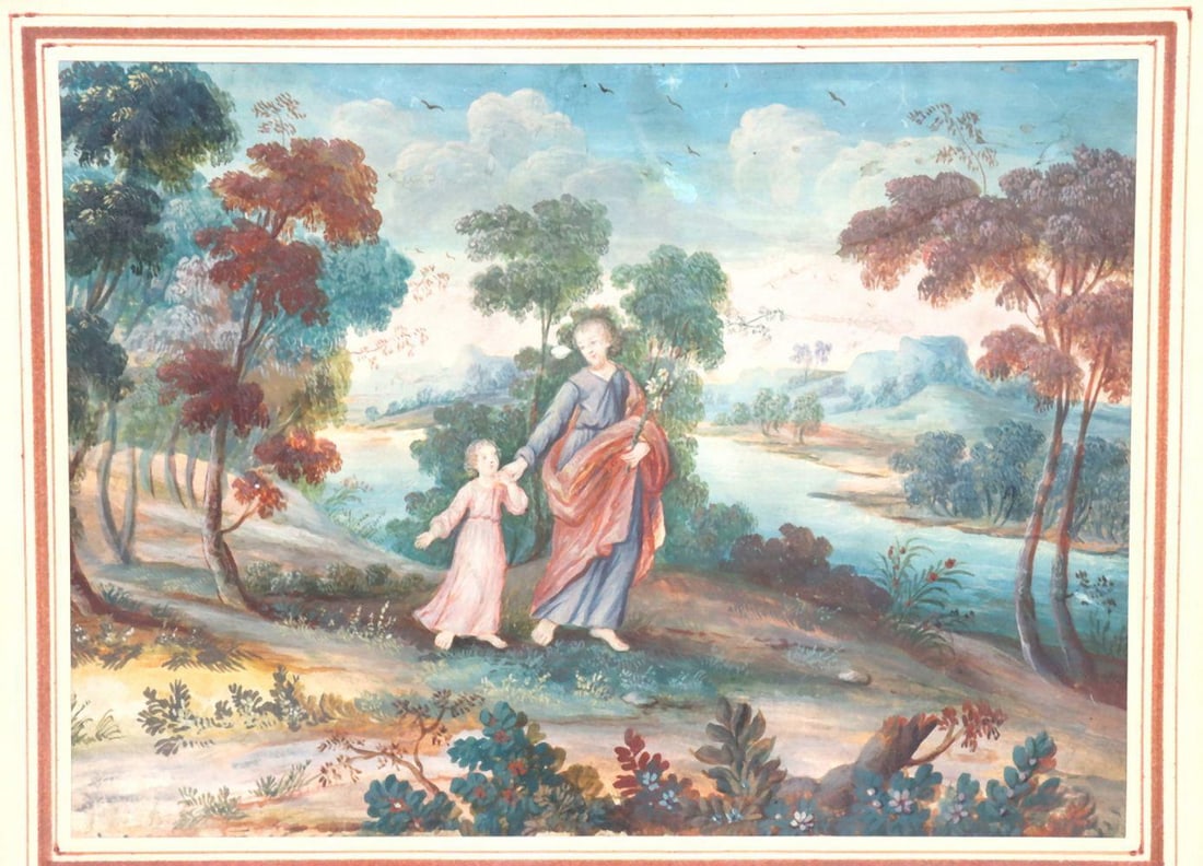 Late 17th C. Gouache Pastoral Painting on Paper  (1 of 5)