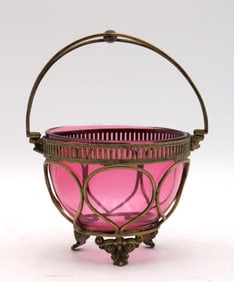 19th C. Cranberry Glass & Silver Plated Basket