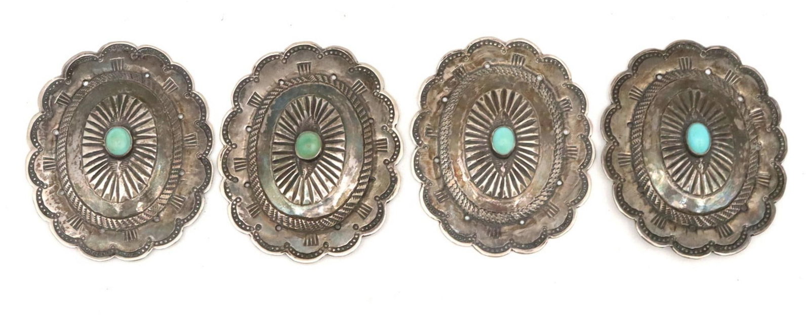 Lot of Four Navajo Sterling Silver & Turquoise Conchos (1 of 3)