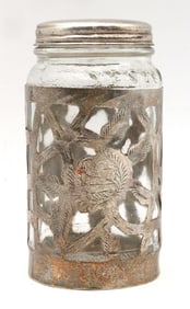 Vintage Mexican Silver Overlay Jar