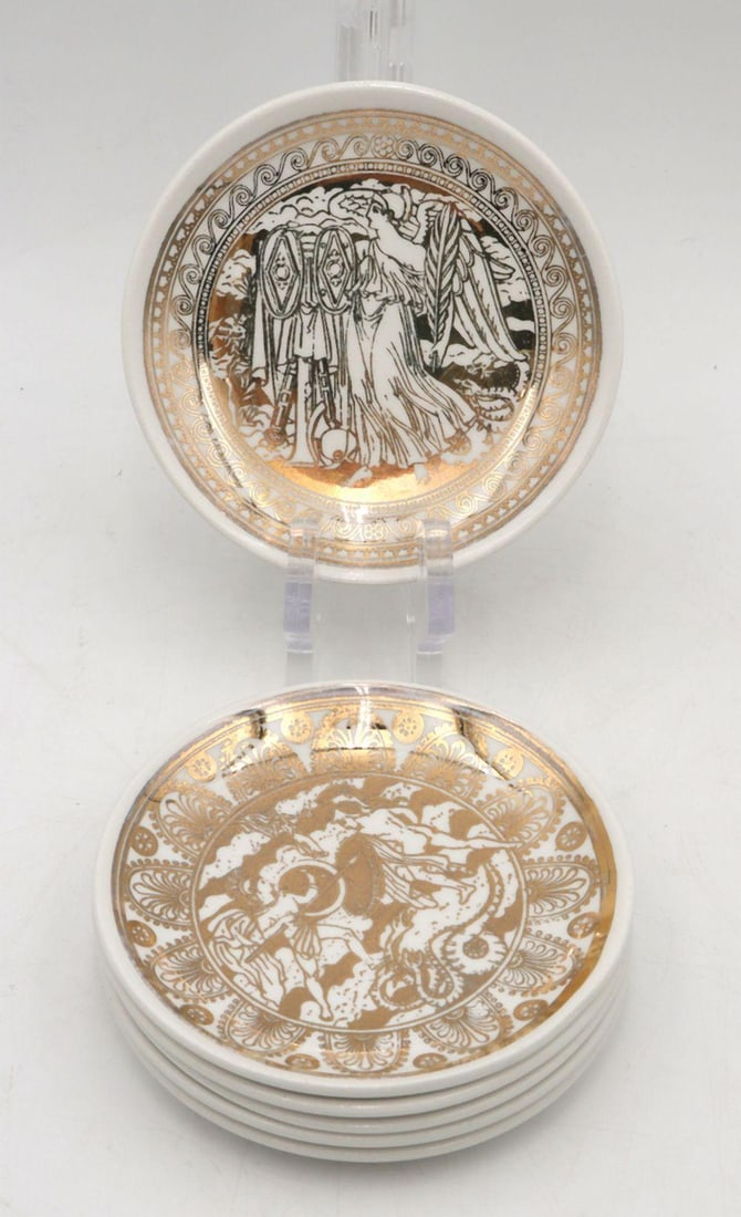 Set of 6 Piero Fornasetti "Mitologia" Porcelain Cocktail Coasters (1 of 4)