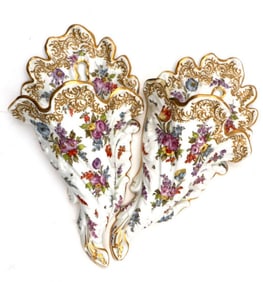 Pair of Antique Bourdois & Bloch Porcelain Cornucopia Sconces