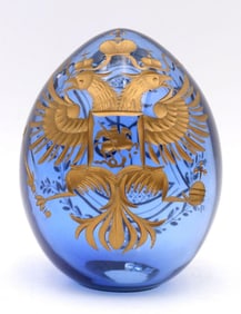 Russian "Coat of Arms" Gilt Cobalt Glass Egg