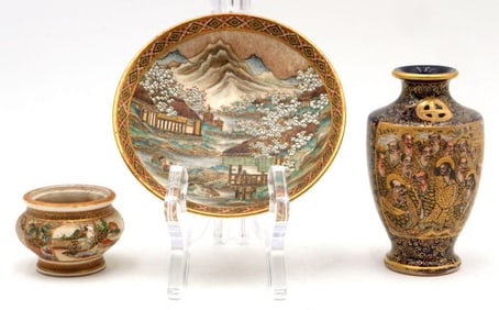 Lot of 3 Japanese Satsuma Earthenware Miniatures