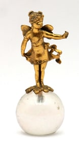 Bronze Fairy Figurine on Crystal Orb Sculpture