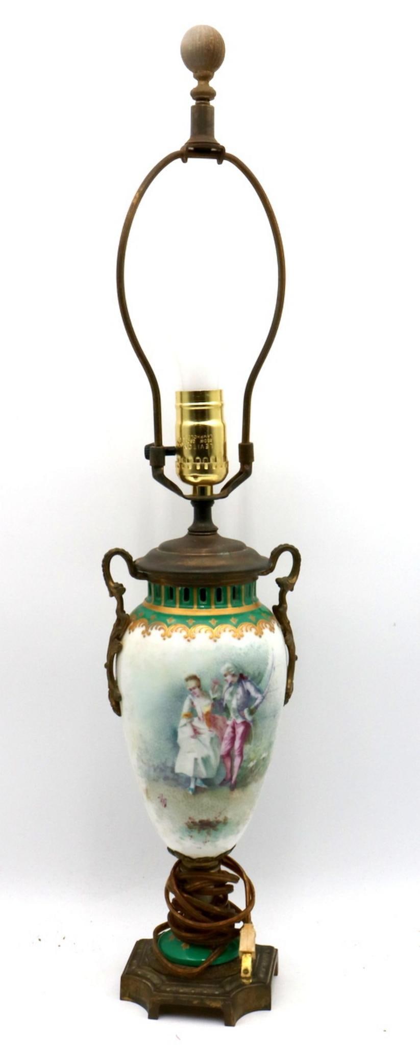 19th C. French Hand-Painted Porcelain Table Lamp (1 of 5)